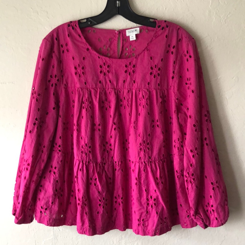 J. Crew Pink Eyelet Long Sleeve Tiered Top